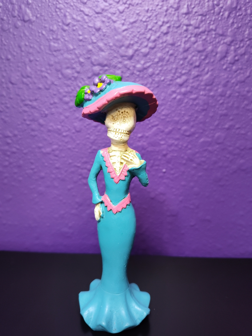 Blue and Pink Day of the Dead Lady Figurine